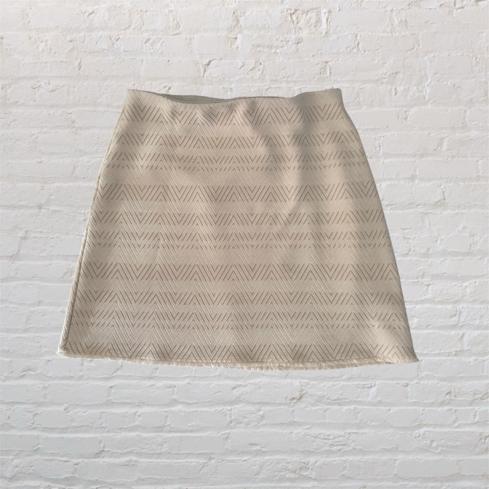 Loft cream stretchy fringe detail chevron striped skirt